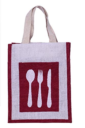 India Jutes Unisex Spoon Lunch Tote Bag, Maroon