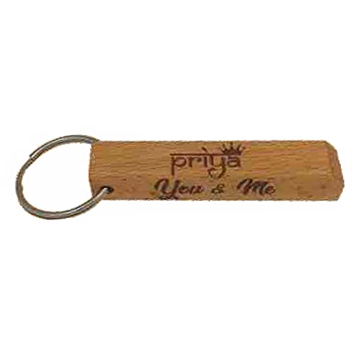 Personalized Name Engraved Wooden Rectangular Shape Keychain