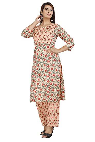 Stripes & Stitches Rayon Straight Kurti with Palazzo Set Tra