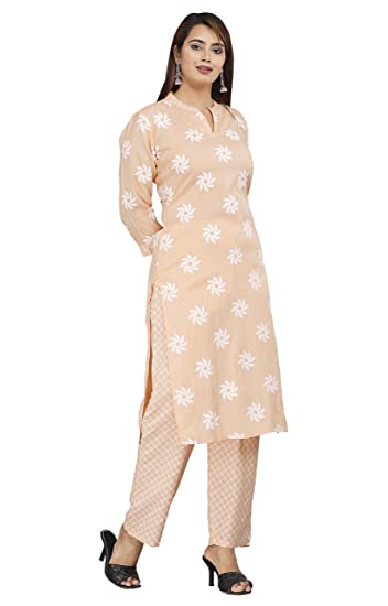 Stripes & Stitches Rayon Straight Kurti with Palazzo Set Tra